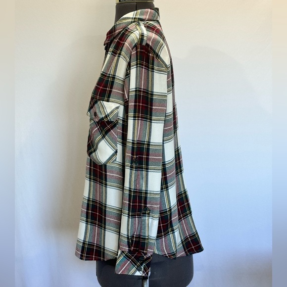 Sanctuary Boyfriend Flannel Snap Front Red White and Navy Plaid Shirt Si… - Picture 3 of 8